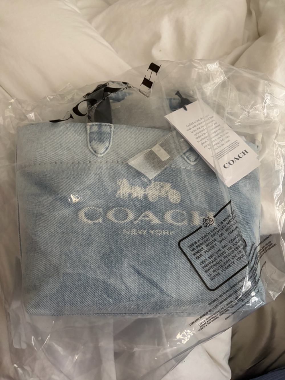NWT Coach Denim Small Tote Bag/Crossbody Bag with Black Handles - Picture 5 of 5